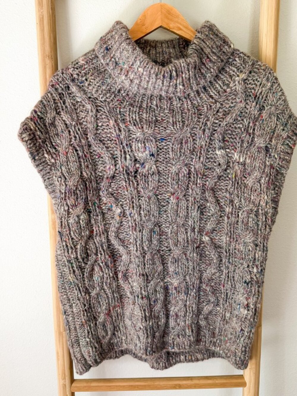 Vintage Cassidy Wool Angora Cable Knit Turtleneck Sweater Speckled Size Large